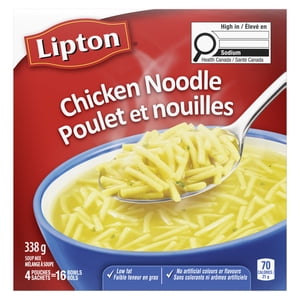 Lipton Mélange de soupe à sec pour une soupe à nouilles classique facile Nouilles de poulet faible en gras et pas d'arôme artificiel 338 g