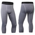 thumbnail image 2 of Men's Compression 3/4 Pants with Pockets,Workout Athletic Stretch Tights Leggings Athletic Base Layer, 2 of 3