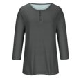 thumbnail image 4 of Yuyuzo Womens 3/4 Sleeve Tops Basic Button Crew Neck Solid Color Loose Fitted Tunics Tee Blouses, 4 of 5