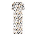 thumbnail image 4 of FAFWYP Pyjama pour Femmes Ensemble, Tenue de Nuit en Coton Doux Ensembles de Pj Manches Courtes Col Ras du Cou Hauts et Pantalons Capri Vêtements de Nuit Ensemble Détente 2 Pcs, P-3TG, 4 of 7