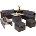 thumbnail image 1 of Topbuy 9 Pieces Outdoor Patio Furniture Set with 30" Propane Fire Pit Table Outdoor PE Wicker Space-Saving Sectional Sofa Set with Storage Box and Cushions Gray, 1 of 10