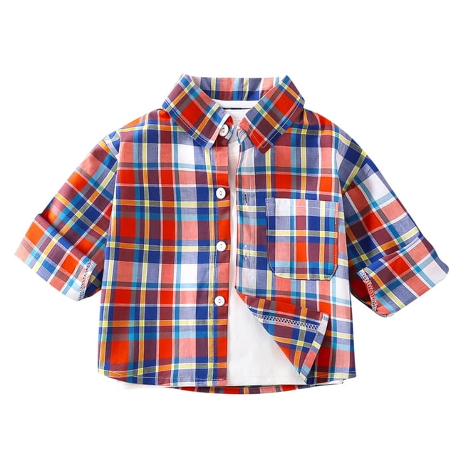 SERTG Chemise à Carreaux à Boutons pour Enfants – Hauts Décontractés à Manches Courtes avec Col Classique Enfant Enfant Blouse de Mode Printemps Automne (Rouge, 4-5 Ans)