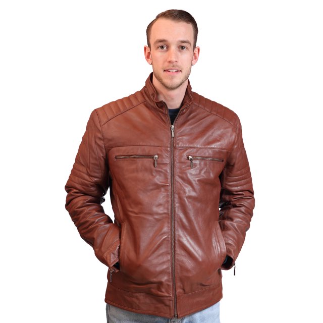 Classyak Men's Fashion Real Leather Moto Zipper Jacket