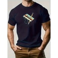 thumbnail image 1 of T Shirt Men's Cassette Tape & Tape Recorder Print Short Sleeve Vintage Tech Design Round Neck, 1 of 5