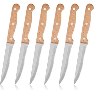 Couteau de steak 6-Piece Set, acier inoxydable Serré couteau à steak de cuisine avec poignée en bois pour la maison / restaurant, lave-vaisselle Coffre-fort