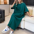 thumbnail image 4 of Kcodviy Robe Longue Ample Décontractée Unie à Manches Courtes T-Shirt Longueur Genou Robe pour Femmes Robe Grande Taille Robes d'Été pour Femmes Robes d'Été pour Femmes Travail Décontracté Robes Midi pour Femmes, 4 of 4