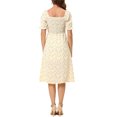 thumbnail image 3 of INSPIRE CHIC Robe pour Femme Édition Smockée Florale Col Carré Manches Courtes Bouffantes Printemps Été Robes Midi Orange m, 3 of 6