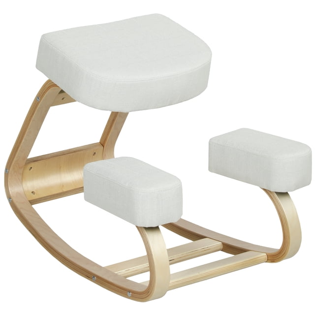 HOMCOM Ergonomic Kneeling Chair, Wood Kneel Stool, Cream White
