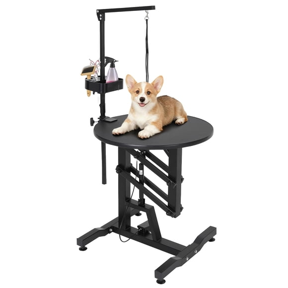 Dog Grooming Table - 24" Hydraulic Lift Adjustable Height - Rotating Non-Slip Surface - 250LB Capacity - Portable for Home/Salon Use (AGT-401, USA Specs)