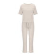 thumbnail image 4 of Mikilon Ensemble Élégant pour Femmes 2 Pcs Mode Col Rond Manches Courtes Haut Pantalon Long Ensemble Décontracté Mode Col Rond Manches Courtes Hauts Pantalons Ensemble Décontracté Kaki TP, 4 of 6