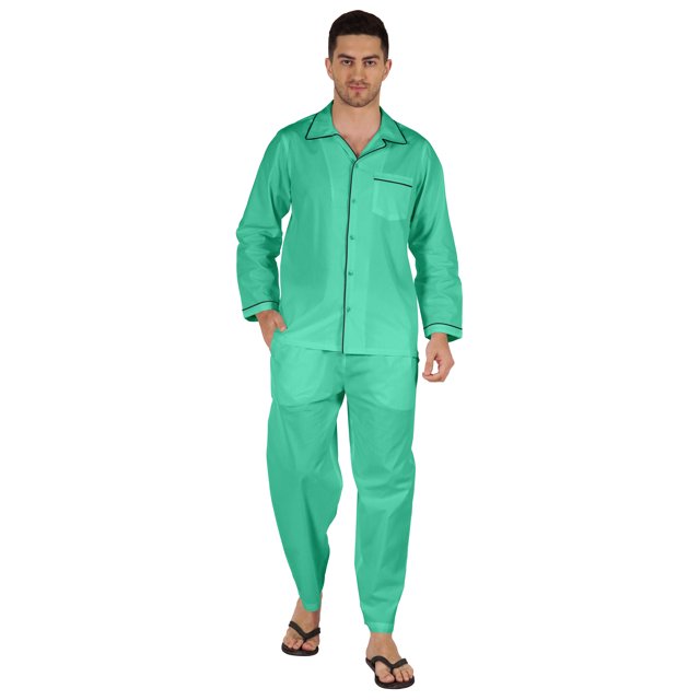 Inkmeso Men's Cotton PJs Solid Sleepwear Lounge Wear Top & Bottom Pajama Set