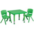 thumbnail image 1 of 24'' Square Green Plastic Height Adjustable Activity Table Set with 2 Chairs, 1 of 2