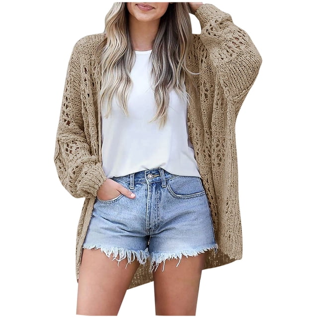Cameland Lightweight Summer Fall Cardigan for Women Spring Open Front Long Batwing Sleeve Netted Crochet Cardigans Sweaters