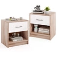 thumbnail image 1 of Gymax 2 PCS Nightstand w/ Drawer Side Table w/ Slide-out Drawer Open Storage Shelf Oak & White, 1 of 10