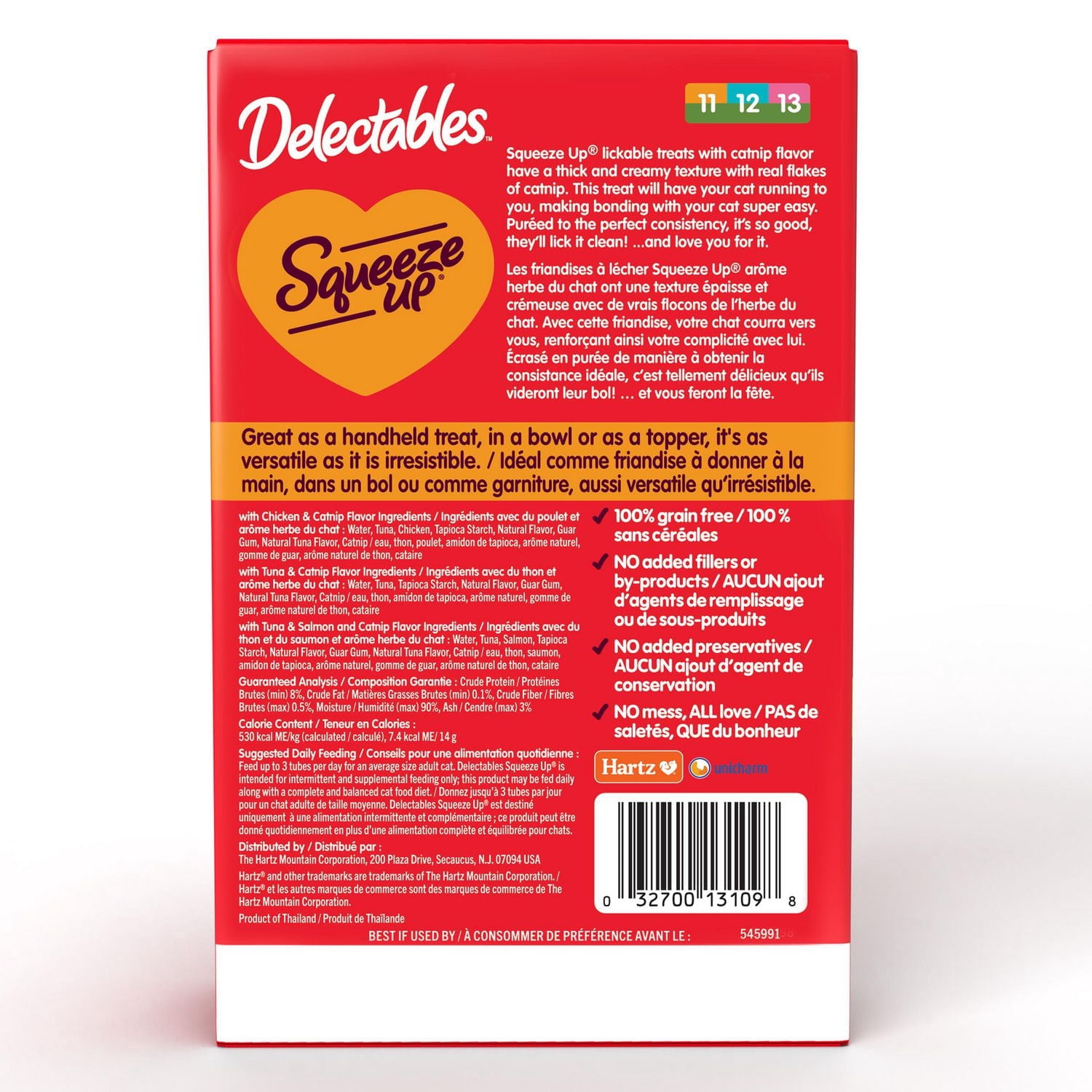Delectables Poulet & Herbe du Chat, Thon & Herbe du Chat, Thon & Saumon Herbe du Chat Squeeze Up™ Friandise pour Chat, Lot de 20