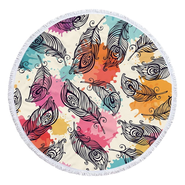 Dvkptbk Serviette de Plage Ronde en Microfibre Imprimée Super Légère Serviette de Bain Colorée Anti-Sable Couverture de Plage Tapis de Plage Serviette Multi-Usage pour Voyage Piscine - Liquidation d'Été en Liquidation