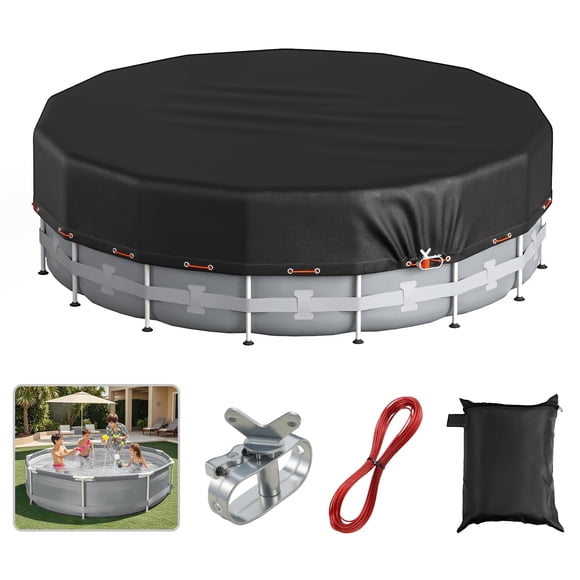 COSYUMI Couverture de Piscine Ronde 10 Pieds, Housses de Piscine Solaires en Oxford 420D Robustes pour Piscine hors Terre avec Treuil et Câble, Couverture de Piscine Gonflable Toutes Saisons Résistante aux UV, Imperméable, Coupe-Vent et Neige