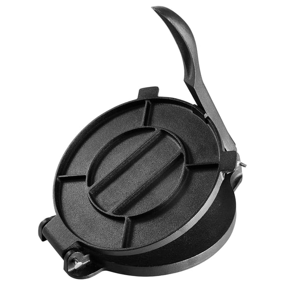 KFFKFF Pataconera Press, 10-Inch Dough Shaper for Tortilla and Roti, Pre-Seasoned Cast Iron Tortilla Maker, Comes with 100 Sheets of Parchment Paper, Heavy-Duty Flour Tortilla and Tawa Creator