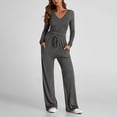 thumbnail image 2 of Diufon Matching Lounge Sets for Women Fall Outfits Long Sleeve V Neck Shirts Wide Leg Drawstring Pants with Pockets, 2 of 9