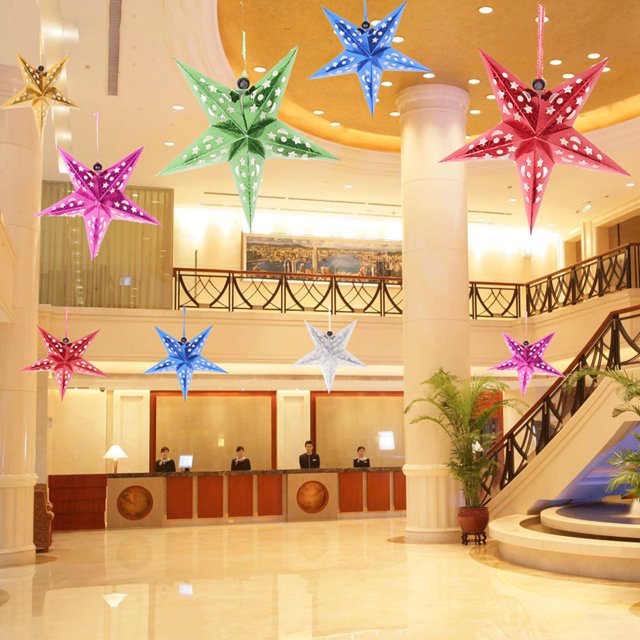 3D Star Paper Hanging Hollow Pentagram Lampshade Christmas Tree Decoration