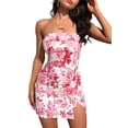 thumbnail image 2 of SUNSIOM Femmes Bustier Mini Robe d'Été Imprimé Floral Sans Manches sur l'Épaule Fente Bodycon Robe de Soirée Courte, 2 of 7
