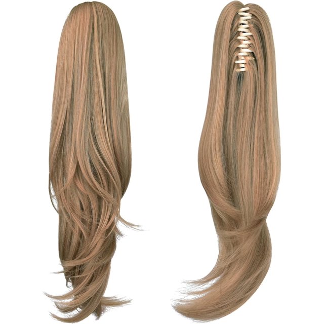 ORUYROP Rallonge de Queue de Cheval Blonde, Rallonges de Cheveux de Queue de Cheval à clip de 20 Pouces Queue de Cheval Cheveux Bouclés à Griffes Extension de Cheveux Pièce de Cheveux Synthétique d'Apparence Naturelle pour Femmes