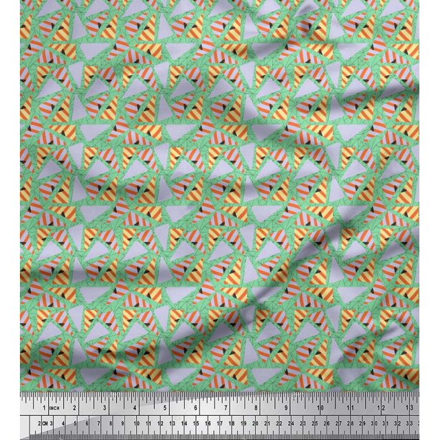 Soimoi polyester Crepe Fabric Triangle Geometric Print Fabric by the Yard 52 Inch Wide