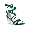 thumbnail image 1 of BLISSFUL STEP Women Velvet Lace-Up Clear Block Heel Sandals Green 9, 1 of 7
