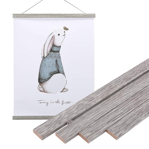 Artmag Magnetic Poster Hanger Frame, 16x24 16x22 16x20 Light Wood Wooden Magnet Canvas Artwork Print Poster Hangers Frames Hanging Kit (Grey, 16")