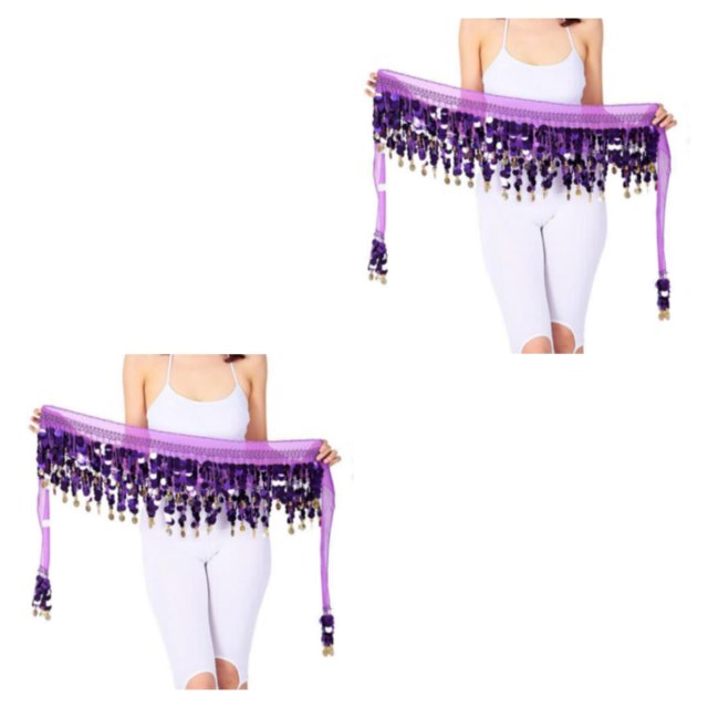 Transemion Wide Application Belly Dance Sequined Waist Versatile And Stylish Waist purple 2Set