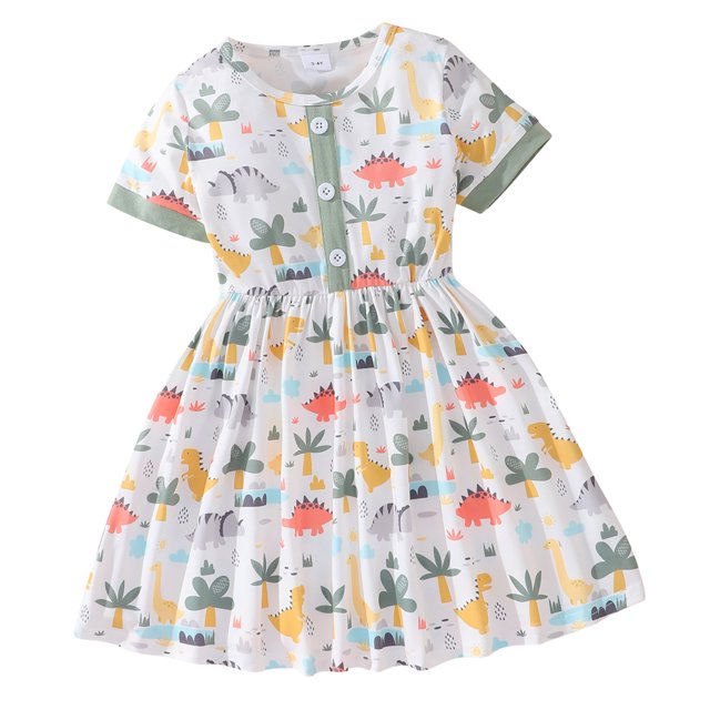 Ketyyh-chn99 Robe de Princesse Déguisement pour Filles Robe d'Été Robe pour Bébé Fille Tout-Petit Manches Courtes Longues Jupe Mode Robe Sans Manches Vert,5-6 Ans
