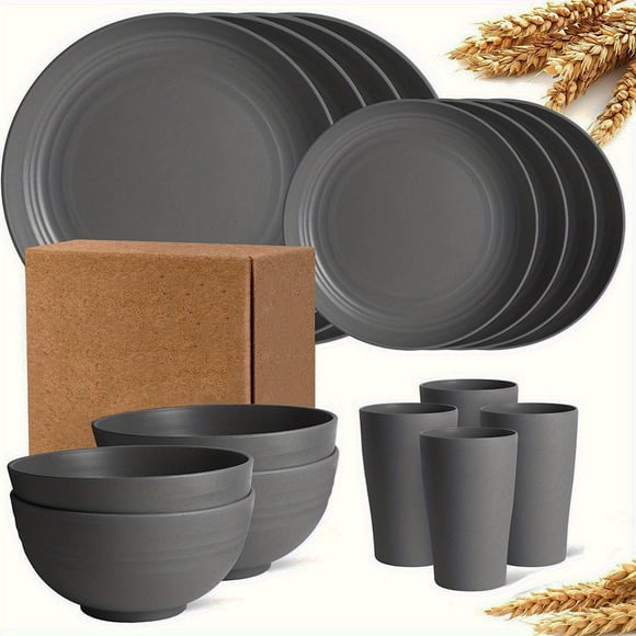 TIMIFIS Plastics Tableware Seting Bowl Plates Cup Tableware 16 Piece Solid Color Household Plastic Drop Resistants Tableware Set Kitchen Gadgets