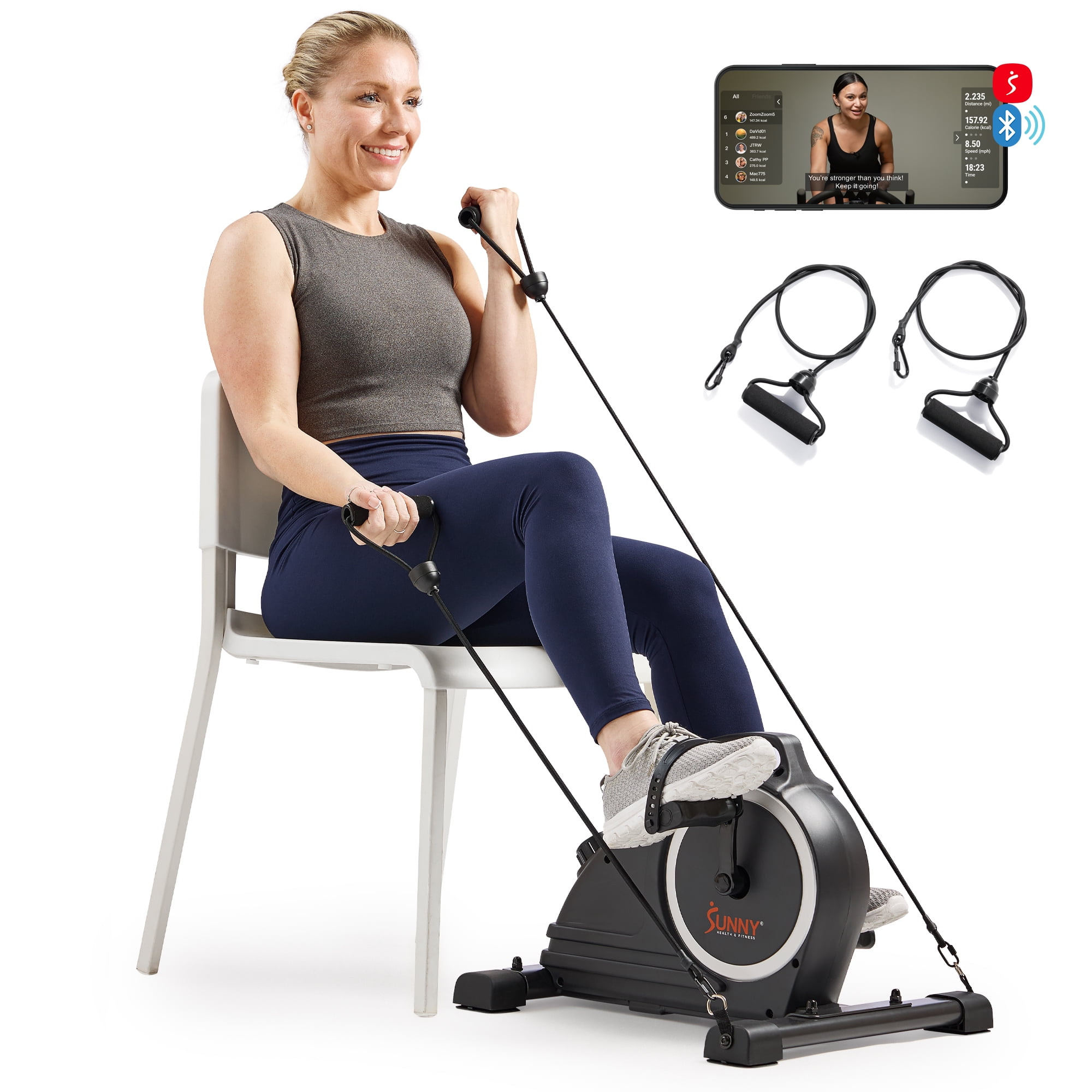 Mini vélo d’appartement à pédales magnétique compact sous le bureau Sunny Health & Fitness avec bandes de résistance et connectivité gratuite à l’application SunnyFit – SF-B020026SMART