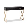 thumbnail image 1 of Baxton Studio Carville Table Console Moderne et Contemporaine à 2 Tiroirs, Rembourrée en Similicuir Brun Foncé, Finition Dorée, 1 of 4