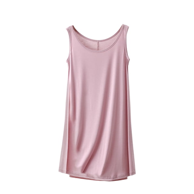 Birdeem Longues Chemises de Nuit pour Femmes Robe de Nuit Décontractée et à la Mode Couleur Unie Col Rond Manches Courtes avec Coussin de Poitrine