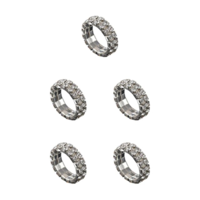 Maytalsory Deluxe Stretch Crystal Ring Unique For Statement Of Love Fashionable Inlaid Ring silver 2 rows 5Set