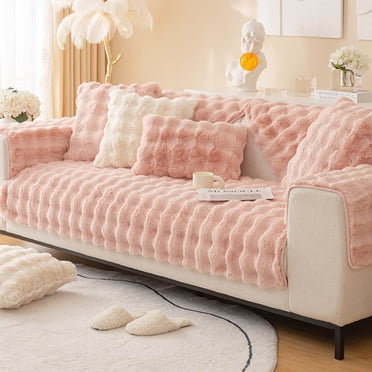 UsRHHA Thick Non-Slip Sofa Cushion Cover 70x210cm, Super Soft Faux Fur Couch Protector, Reversible Furniture Slipcover