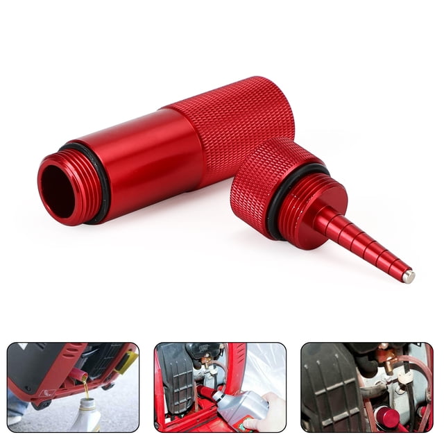 Generator Mess Free Oil Change Funnel Magnetic Oil Dipstick For Honda EU2200i anodized red CNC billet aluminum screw-in oil funnel with knurled anti-slip surface and extended tube, plus magnetic dipstick with Neodymium N50 magnet to capture metal shavings; suited for EU2200i generators and often used to simplify maintenance during transport.