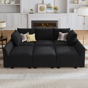 HONBAY 6-Piece Velvet Modular Sectional Sofa Bed with Large Storage Space for Living Room, Velvet Black