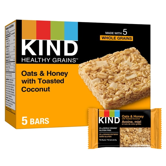 KIND Healthy Grains Bars, Oats & Honey with Toasted Coconut, 35g, 5 Bars