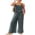 thumbnail image 4 of Women‘s 2 Piece Outfits Square Neck Cotton Tank Crop Top Wide Leg Pants Matching Lounge Set Tracksuit Pockets, 4 of 8