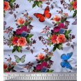 thumbnail image 1 of Soimoi Poly Georgette Fabric Leaves, & Peony Floral Printed Fabric 1 Yard 52 Inch Wide, 1 of 3