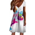 thumbnail image 1 of TJAZFJPA Robe d'Été pour Invitée de Mariage Robe d'Été pour Dames à Manches Courtes Robe Mode à Col en V Évasée Fluide Confortable Robe Maxi Robes d'Été pour Femmes Robe Midi Noire, 1 of 5