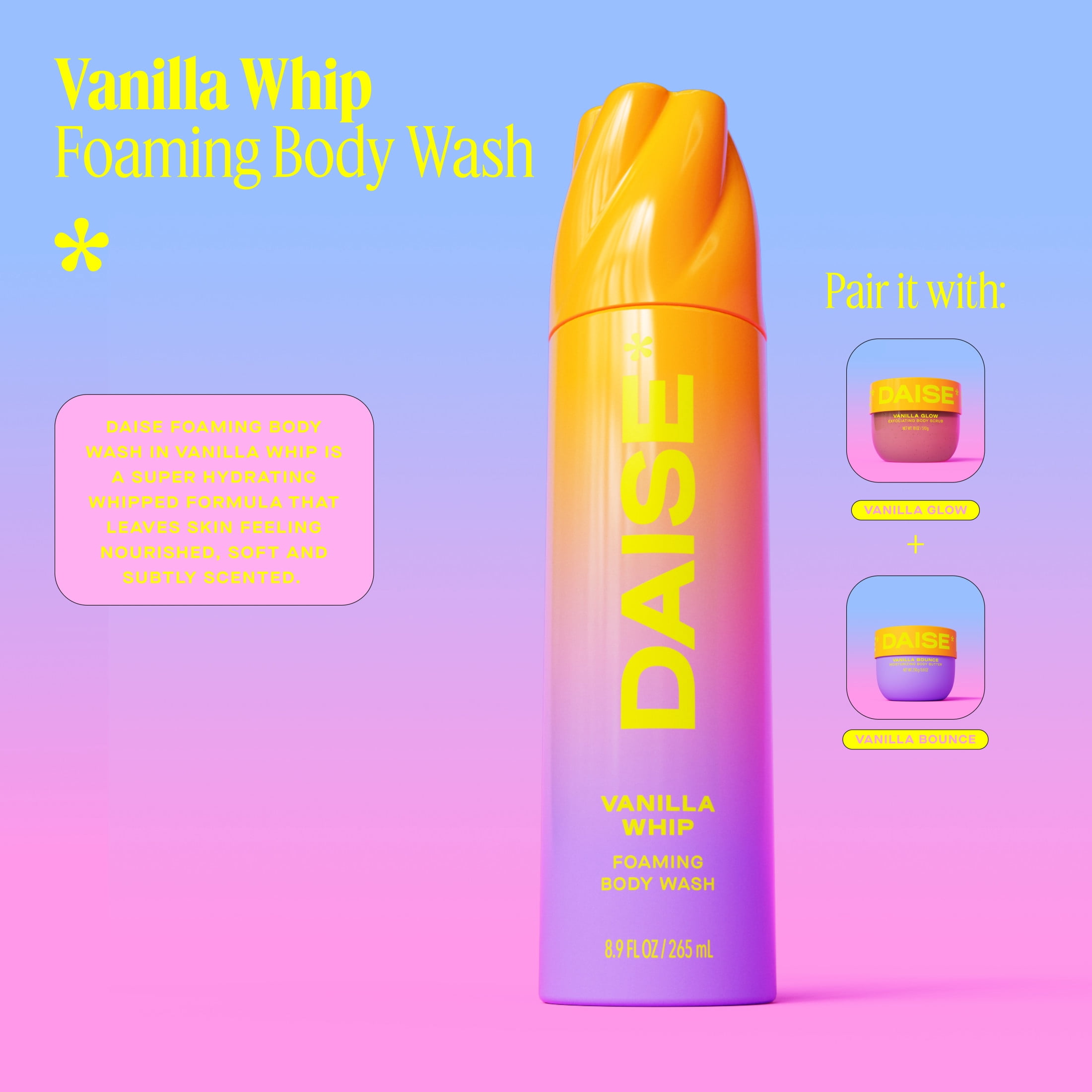 DAISE Gel douche moussant à la vanille, ultra hydratant pour la peau, 8.8 oz/250 g
