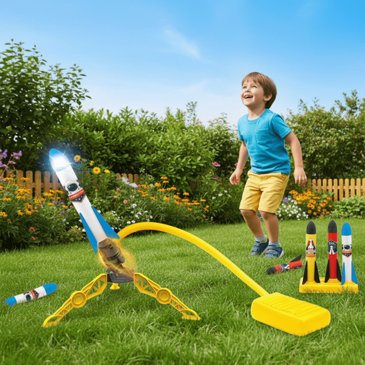 Kids Rocket Launcher Toy with 4 Foam Rockets - Outdoor Toy Blaster for ...
