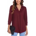thumbnail image 3 of LUXUR Haut Femme Ample Tunique Chandail Manches 3/4 Chemise Col en V Blouse Rouge Vin TG, 3 of 7