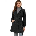 thumbnail image 1 of INSPIRE CHIC Women's Notched Lapel Button Front Belted Denim Trenchcoat Jacket, 1 of 6