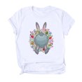 thumbnail image 1 of Pompotops Women's Fashion Easter Rabbit Wreath Print O-Neck Loose Short Sleeve Blouse Top, 1 of 5