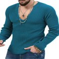 thumbnail image 1 of Solid Color V Neck Sweater for Men with Long Sleeves and Ribbed Knit Pullover, 1 of 4