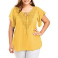 thumbnail image 1 of MAWCLOS Ladies Tunic Blouse V Neck T Shirt Short Sleeve Chiffon Tops Oversized Holiday Solid Color T-shirt Yellow 4XL, 1 of 2